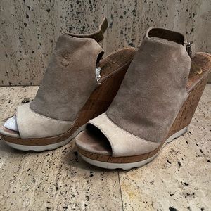 Sam Edelman Tan Suede Cork Wedge Platform Sandals